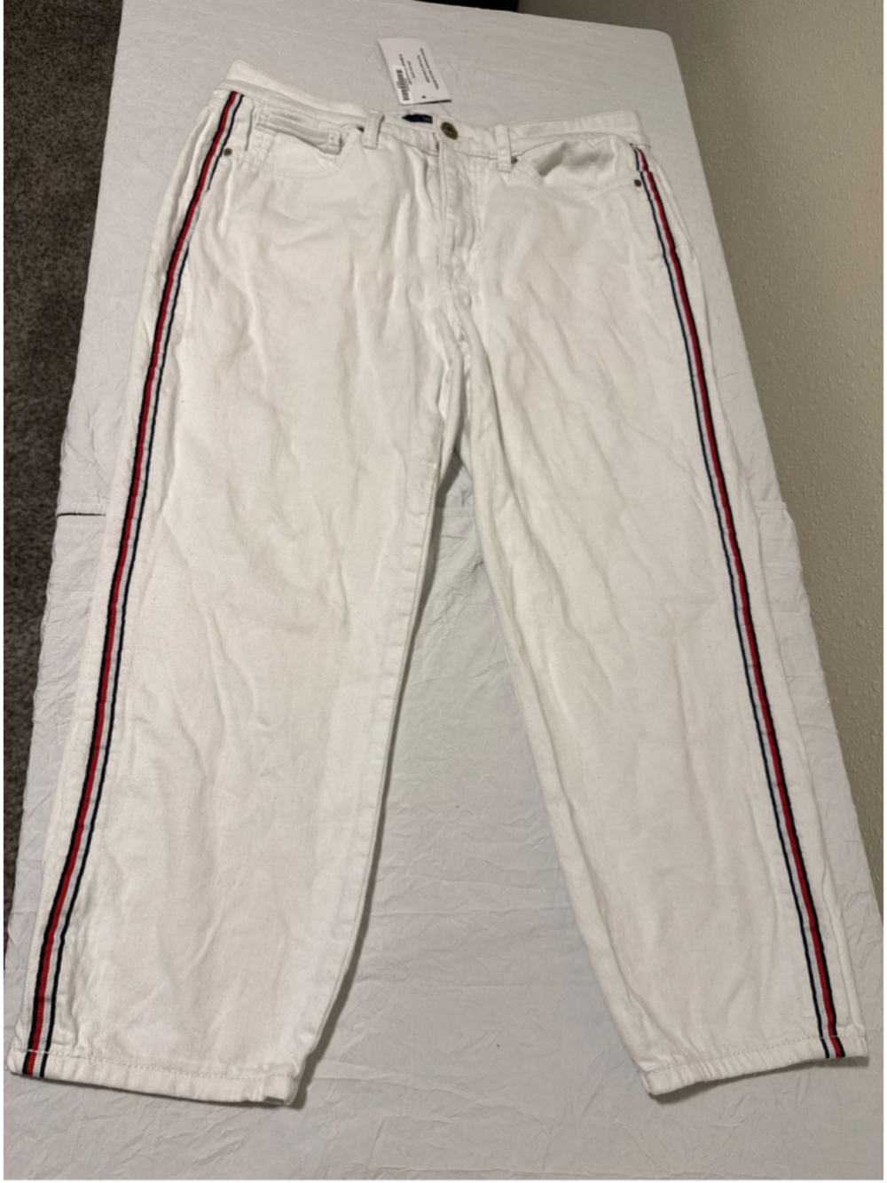 Women's Hilfiger Jeans Tribeca Skinny Crop Jeans Size 8 White Red Stripe